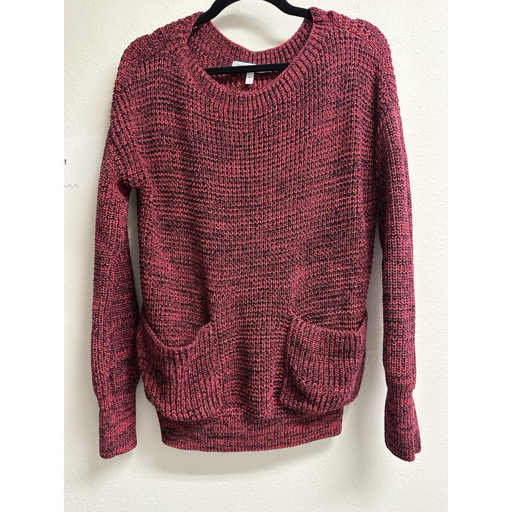 Victoria's Secret Women's S Knit Pullover Sweater Chunky Red Black Front Pockets